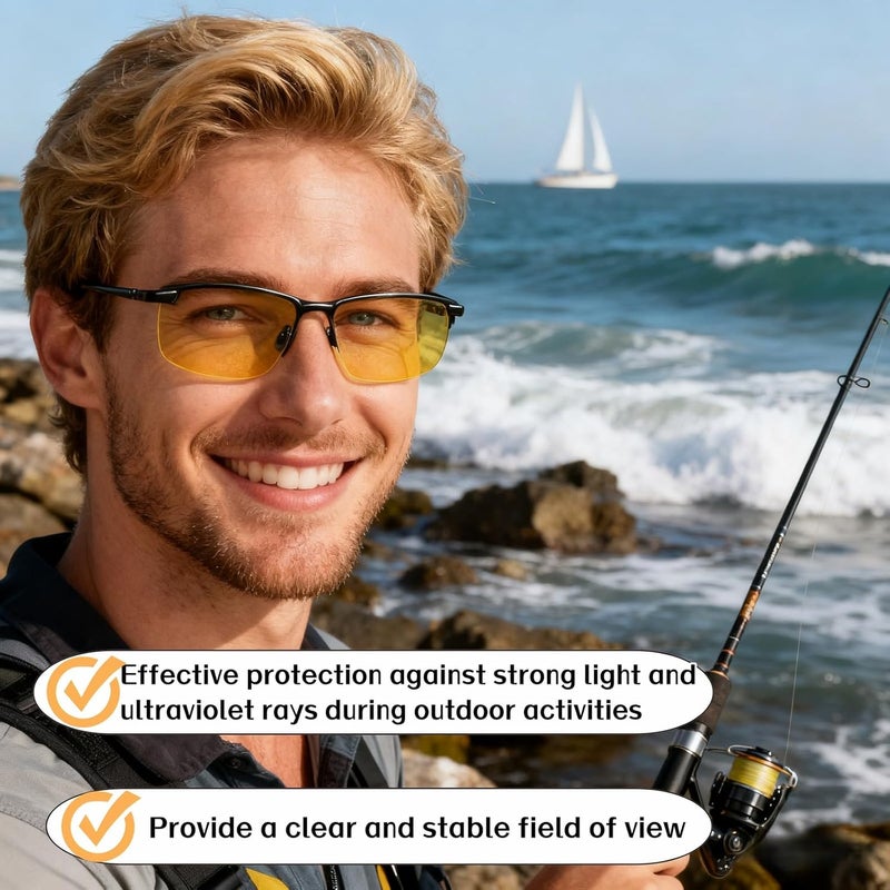 BUBBLE-FLY Polarized Night Vision Driving Glasses - Anti Glare Polarized Sunglasses for Men/Women, UV Protection for Driving/Fishing/Running，Anti-Glare Driving Goggles with Zinc Alloy Frame, Yellow Lens - Image 3